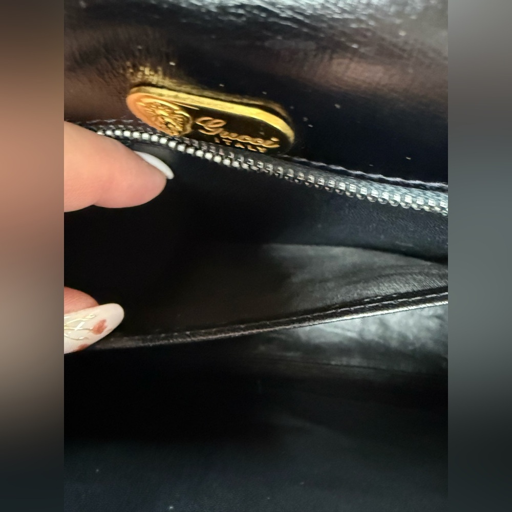 Gucci Black Ostrich-Texture Shoulder Bag with Gold Hardware - Picture 6 of 6